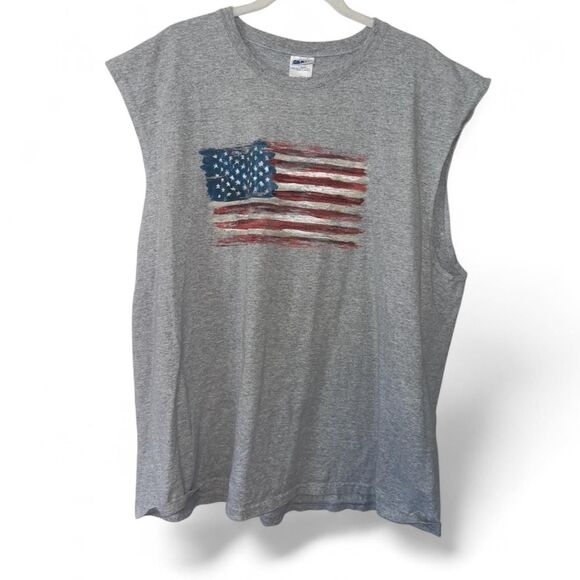 Grey USA American Flag Sleeveless XL Shirt - Picture 1 of 5